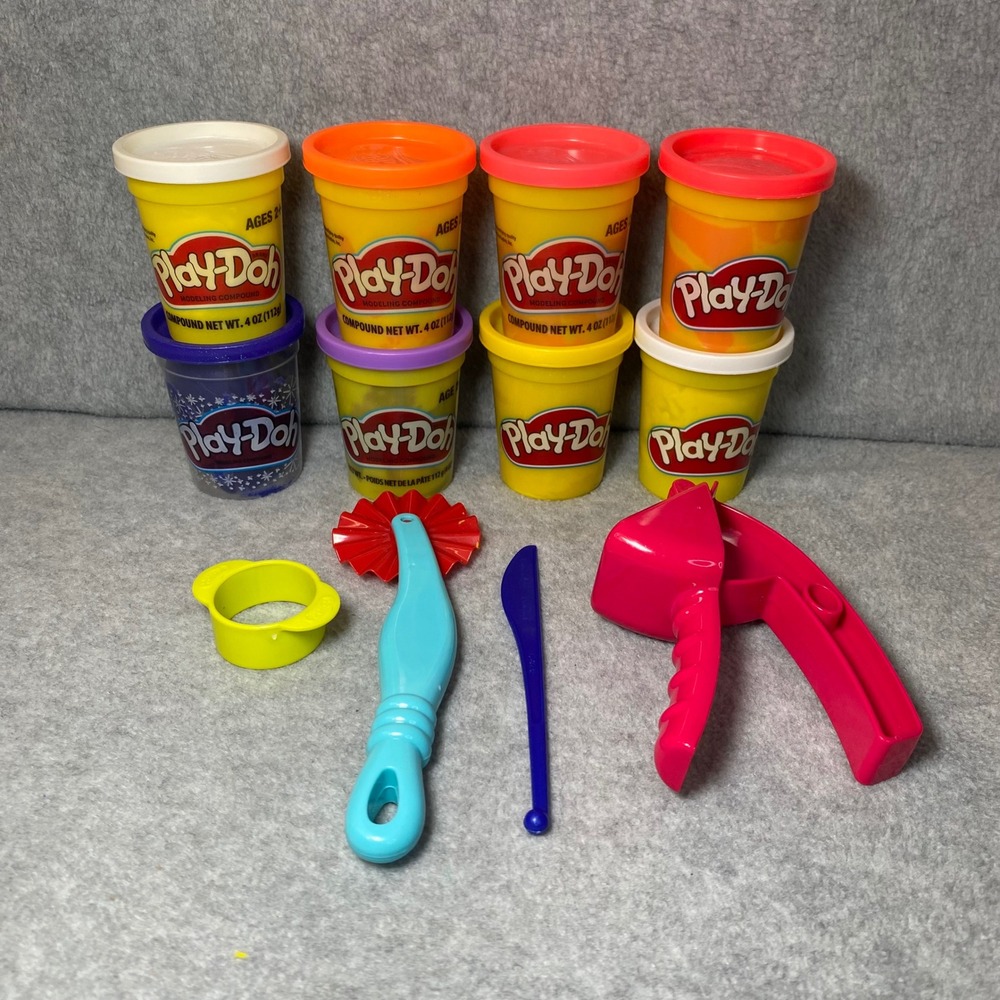 Play-Doh Modeling Set 12 Pc Kids 8 Cans Multi‎ Color Tools Creative Toys EUC